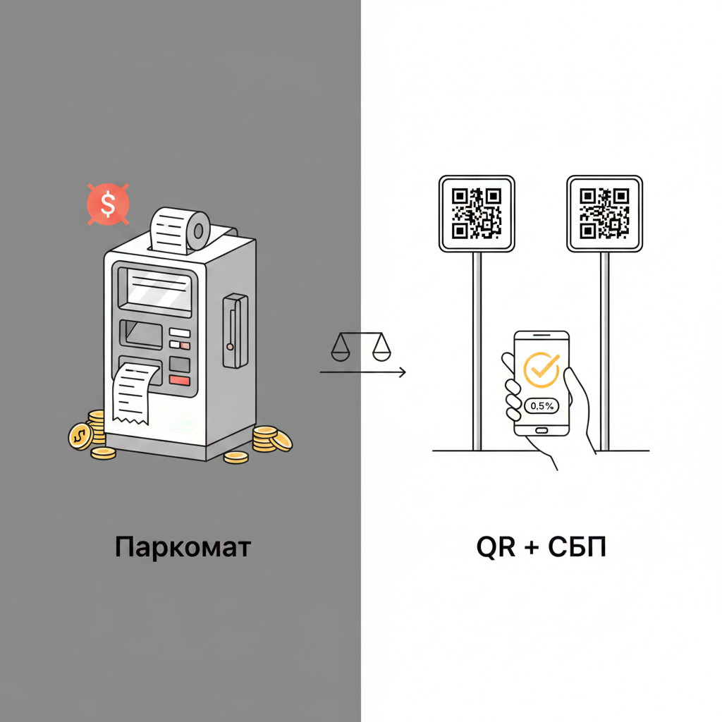 Сравнение: дорогой паркомат и эквайринг против простых QR-щитов и оплаты через QR код